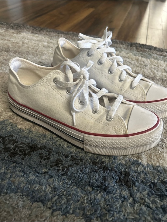 Converse Other - Converse All Star White Canvas Low-Tops with Red and Navy Trim